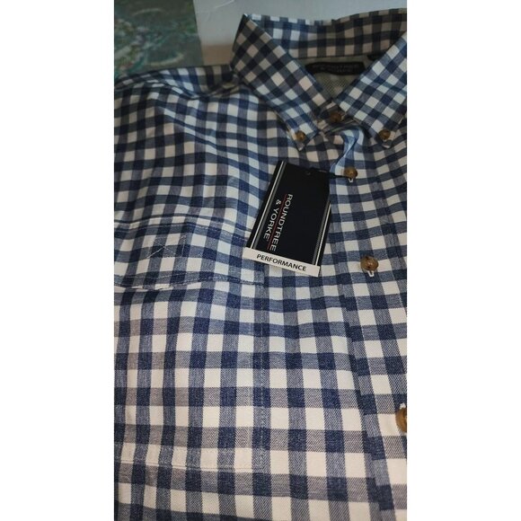 Roundtree & Yorke Men's 2XB Blue & White Check Button-Down Shirt Long Sleeve New - Picture 11 of 15